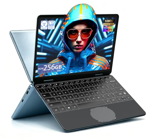 PC convertible 2 en 1 écran tactile 11,6 FHD IPS, processeur N150 12ème génération, 16 Go de RAM, 256 SSD rapide, rotation 360°, design ultra-léger, étui clavier ITA et clavier rétroéclairé (16+256)