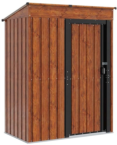 Abri de Jardin en Métal, Armoire Cabane de Jardin Abri à Outils Marron 137 x 81 x 180 cm Métal