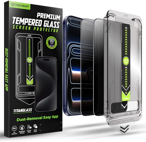Techsuit Blickschutzfolie 2er Pack für iPhone 17 Pro Gehärtetes Glas mit Vollständige Abdeckung, HD Klarheit, Stoßschutz, Anti Spy Beschichtung, TitanGlass FullCover Privacy