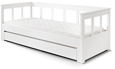 VIPACK Auszug und Einer Liegefläche 90 x 200, erweiterbar auf 180 x 200 cm, Bettschublade inklusive Funktionsbett, Holz, weiß, 100 x 208 x 80 cm