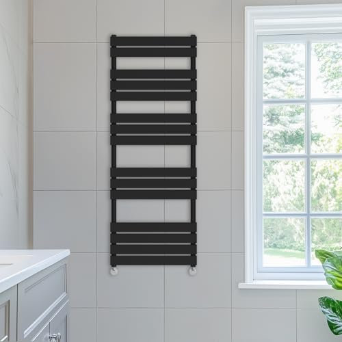 NRG 1600 x 600 mm Designer Flat Panel Heated Towel Rail Black Bathroom Radiator