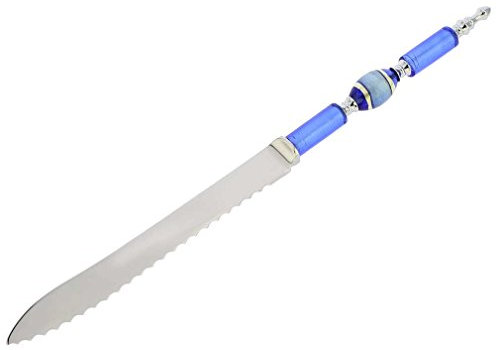 Glass Of Venice Italian Murano Glass Wedding Cake Knife - Silver Blue Stripes