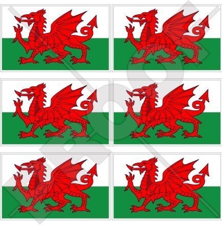 WALES Walisisch Flagge, Fahne Großbritannien UK 40mm Mobile, Handy Vinyl Mini Aufkleber, Abziehbilder x6 Stickers
