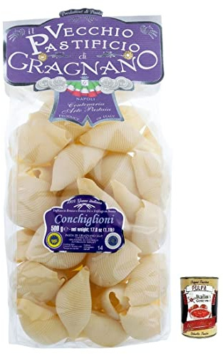 Italian Gourmet Il Italian Gourmet Pasta Conchiglioni Gragnano IGP Nudeln | Formato grande da forno, trafilata al bronzo; große Muscheln für Füllungen, Gesamtnettogewicht 500 g + Kostenlos Polpa 400g