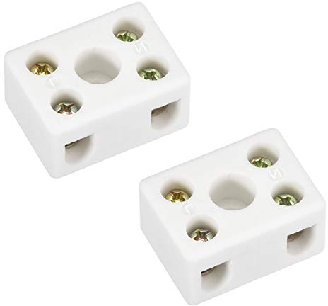 sourcing map 2 Way Ceramics Terminal Blocks Porcelain Ceramic Connectors for Electrical Wire Cable 2pcs