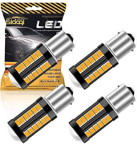 Sidaqi 4 Pack BA15S P21W 1156 LED Bulbs Amber Replace for Front and Rear Turn Signal Lights 5630 33SMD 900LM/Bulb 3.6W Interior RV Camper Bulbs