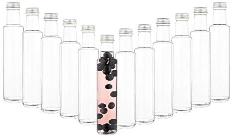 MamboCat Dorica Lot de 12 Bouteilles en Verre avec Bouchon à vis 250 ML Bouteilles vides à remplir Bouteilles à Liqueur schnaps Couvercle en Mousse de qualité supérieure hermétiques Lot de 12
