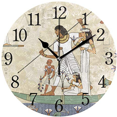 BKEOY Vintage Wanduhren mit Hieroglyph-Symbol antikes Ägypten Druck Uhr geräuschlos, nicht tickend Home Decor