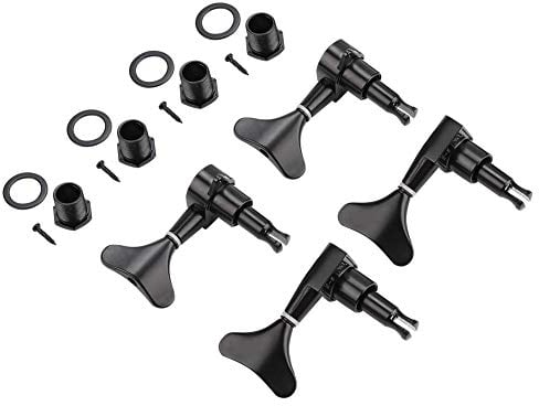 Alomejor 4 Stück Bassgitarren Stimmwirbel 2L2R Versiegelt Fischschwanzförmiger Knopfbass Gitarren Mechaniken Knöpfe für Precision Bass und Jazz Bass(Schwarz)