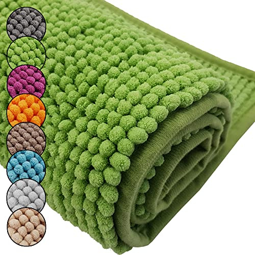 DILUMA Badematte Chenille 45x50 cm Grün Rutschfester Hochflor Badteppich Wellness Badvorleger Saugfähig und Flauschig