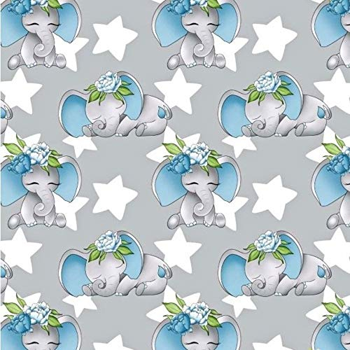 100x160cm Elefant 100% Baumwolle Baumwollstoff Kinder Meterware Handwerken Nähen Stoff (Elefant Sterne Blau, 100x160cm (11,99€/m))