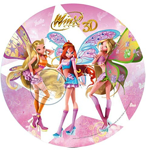 Für den Geburtstag ein Tortenbild, Zuckerbild mit dem Motiv: Winx Feen Elfen, Essbares Foto für Torten, Fondant, Tortenaufleger Ø 20cm, 0536w