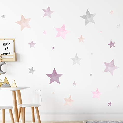 tjapalo®160St.Große Wandtattoo Sterne rosa grau Wandtattoo Babyzimmer Sterne Wandtattoo Kinderzimmer mädchen Sterne wie gemalt, Farbe: V93 Rosa
