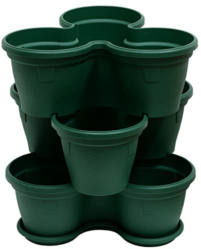 Gariella 3X Blumentopf Säulentopf Pflanzturm Hochbeet Pflanztopf-Kübel mit Untersetzer stapelbar bruchfest widerstandsfähig farbig Kunststoff