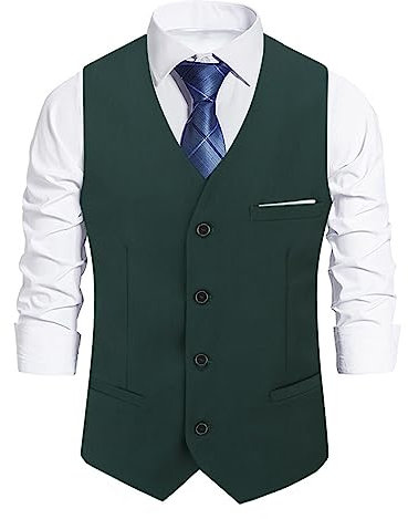 Allthemen Chaleco sin mangas con cuello en V entallado para hombre para bodas de negocios Verde L
