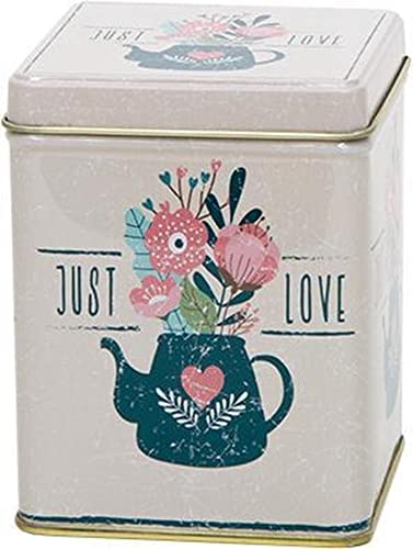 Teatime Bloom Retro Vintage Style Square Hinged Lid Tea Caddy/Kitchen Storage Tin - Cream, Blue, Pink (100 g)