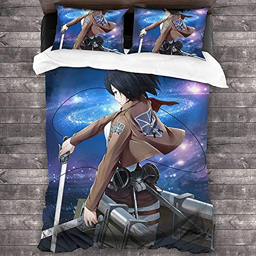ANSSON Attack On Titan Bettwäsche 135x200cm Set,Mikasa·Ackerman Bettbezug,AOT Anime-Fans Kinderbettwäsche Junge und Mädchen Geschenke (135x200cm+80x80cmx2, Ackerman4)