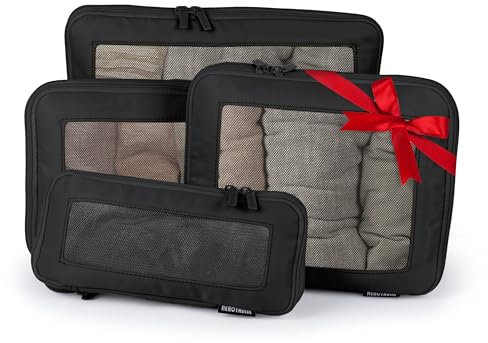 Aerotrunk Cubos de embalaje de compresión para maletas, organizadores de equipaje de compresión con doble cremallera, cubos de equipaje de viaje lavables (paquete de 4, negro)