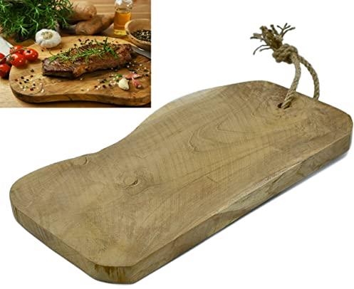 Teak Schneidebrett Echt-Holz Schneidbrett Frühstücksbrettchen Brettchen Baumscheibe Vesper Küchen-Brett Teak Holzbrett Holzschneidebrett Küche - beidseitig vewendbar mit Aufhängung