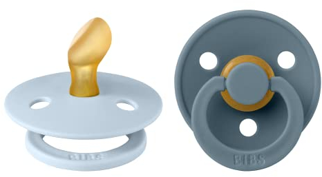 BIBS Colour Schnuller 2er-Pack, BPA-frei Schnuller, Kiefergerechte Form. Naturkautschuk/Latex, Hergestellt in Dänemark. 0-6 Monate (2er Pack), Baby Blue/Petrol