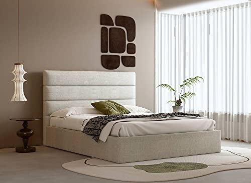 DecoInParis Lit Coffre en Tissu Lin Beige 140 x 190 cm Shanna