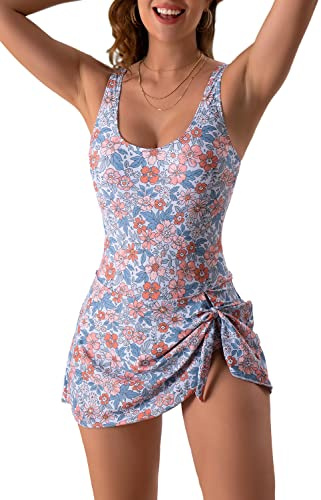 Eomenie One Piece Swimdress Swimsuits for Women Tummy Control Swim Dresses Skirt Bathing Suit
