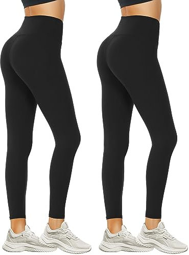 DDOBB Leggings Damen High Waist Sportleggins Lang Schwarz Leggins Blickdicht Bauchweg Sporthose Elastisch Yogahose Gym Festival Outfit(#11-Schwarz*2, (DE34-40)=S-M)