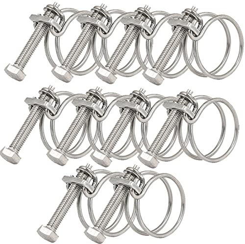 SEIWEI Fascette per tubi a doppio filo, 50-55 mm, 201 clip per tubi in acciaio inox, attacco universale per tubo idraulico regolabile (confezione da 10)