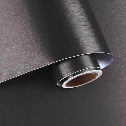 VaryPaper Self Adhesive Metallic Effect Wallpaper 40cmx200cm Brown Stainless Steel Contact Paper for Kitchen Splashback Vinyl Wrap for Furniture Waterproof Dishwasher Fridge Vinyl Covering