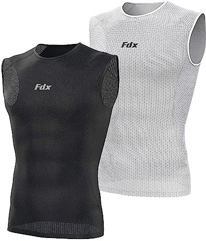 FDX Cool Mesh Base Layer Sleeveless - Men, Women Summer Cycling Vest - Ultralight, Breathable, Anti-Odour Bicycle Skins Tops - Under-Shirts for Running, Gym, Workout Training (Black+White,PO2-L)