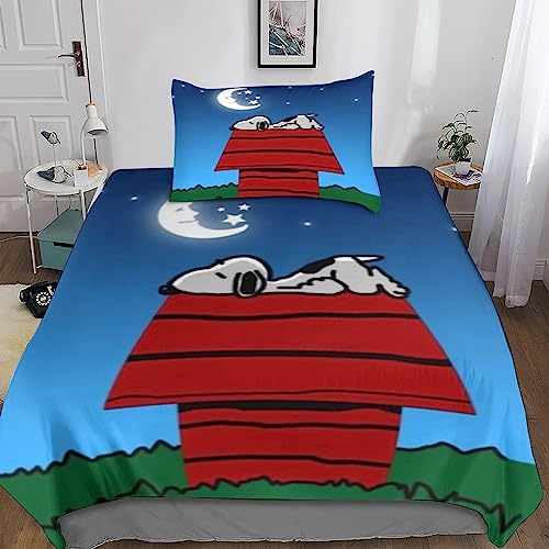 ARINAL Snoopy 3D Print Kinder Betten Set Bettwäsche Set,Microfaser Bettbezüge, Himmlische Qualität Comics Bettbezug Mit Kissenbezug Teilig Single(135x200cm)