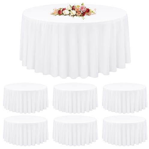 6 Packungen weiße runde Tischdecken aus Polyester, 305 cm runde Tischdecke, Flecken- und knitterfrei, waschbare Tischdecke für Hochzeiten,Partys,Bankette,Buffettische, Feiertage, Esstische dekorieren