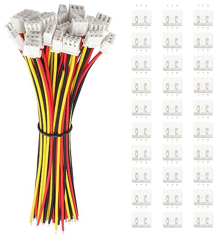 Lyeteung 30 Sets 2.54mm JST-XH Connector, Mini Micro JST XH 3 Pin Connector Plug Male with 150mm 22AWG Cable & Female Connector