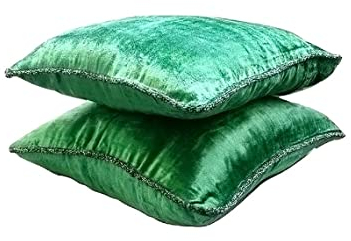 The HomeCentric Smaragdgrun Kissen Decken Samt Beaded Cord Kissen Decken 2 Stück, 40x40 cm Kissenbezug, Platz Samt Werfen Kissen Decken Solide Zeitgenossisch Dekouberwurf Kissenbezuge - Green Shimmer