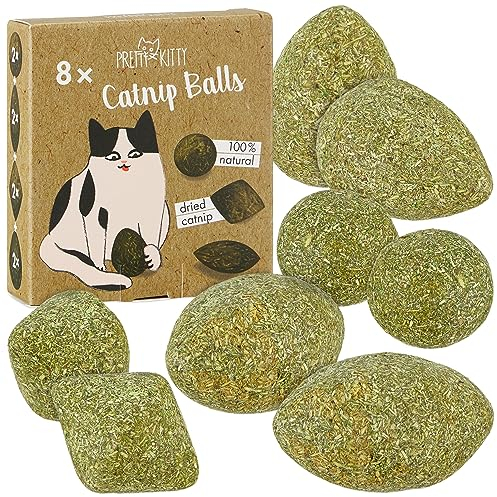 Pretty Kitty Jouet Boule d'herbe à Chat : 8X Herbe à Chat séchée Naturelle de qualité pour Les Chats - Accessoires pour Jouets pour Chats