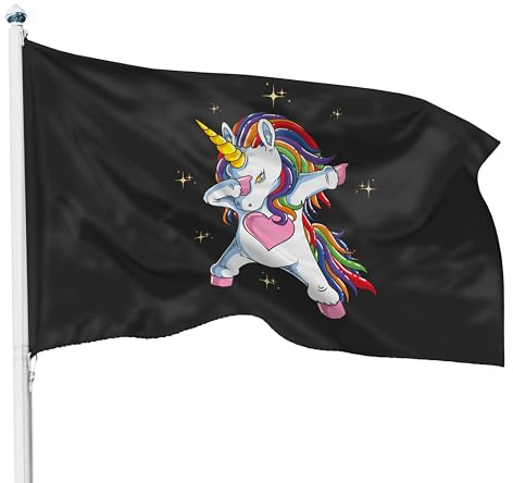 PHENO FLAGS Drapeau licorne 90x150cm - motif licorne drôle et dansant - drapeau robuste pour chambres d'enfants, jardins et mâts de drapeau