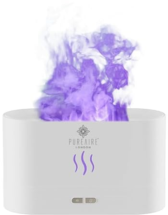 PureAire Oil Diffuser Flame Effect Humidifier for Bedroom Office Aromatherapy Diffuser Aroma Home Fragrance Diffusers for Home Colour Changing LED Ultrasonic USB (White) Auto Off Nightlight Cool Mist