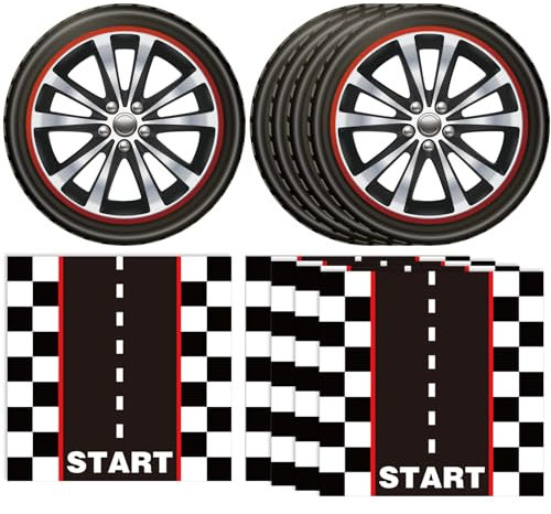 40PCS Hot Car Party Supplies Happy Birthday Dinnerware Disposable Racing Car Race Track Party Favors Plates and Napkins Sets for Kids Boys Birthday Racing Sports Serves 20