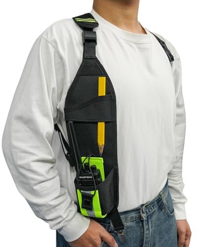 KUNN Universal Right Side Radio Shoulder Harness Holster with Reflective Pocket,Two Way Radio Holder for Motorola,Baofeng, Walkie Talkie Holder for SAR,Police