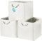 OrganiHaus 33x33 Cube Storage Bins Set of 3, Fabric Cube Baskets for Storage Shelves, Foldable Storage Cubes for Kallax Organizer Cube Bins w Rope Handles, Cubby Bins for Nursery Decor, White