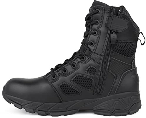 QUNLON Springerstiefel Bundeswehr Stiefel Herren Militär Stiefel mit Reißverschluss Einsatzstiefel Schwarz Leichter Kampfstiefel Tactical Boots Herren-Modell115 48EU