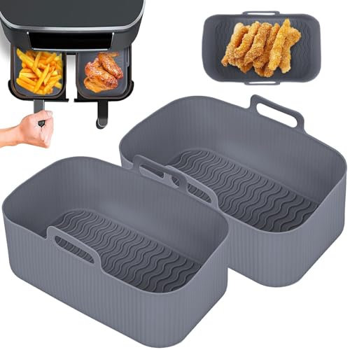 Anttyscar Air Fryer Silicone Liner for Ninja//Instant Vortex/Tower Dual, Silicone Air Fryer Liners Reusable Air Fryer Accessories for Ninja Foodi AF300UK Grey