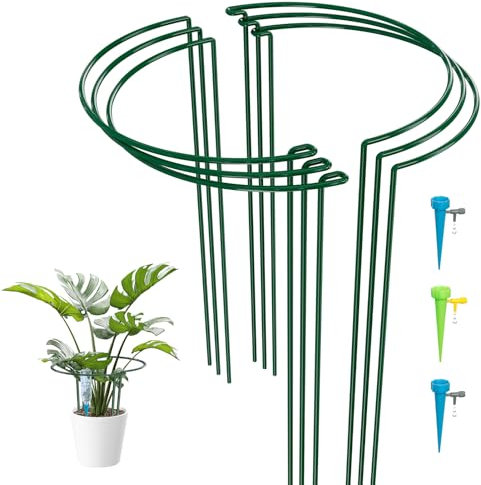 LyTaispuly 6 Pack Metal Garden Plant Support Stakes,40cm High Heavy Duty Half Round Indoor&Outdoor Hydrangea Ring Cage Tall, Bow Type Flower Hoops with 3 Self Watering Spikes for Peony Rose Tomato
