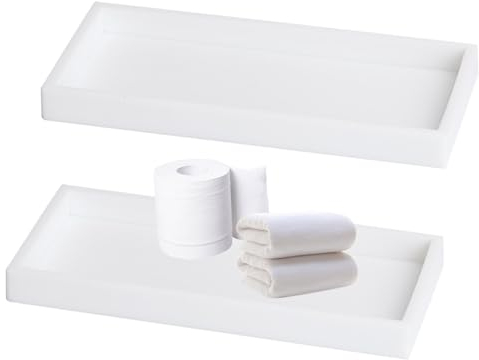 Qivine 2 pezzi vassoio decorativo, vassoio da bagno rettangolare, vassoi in silicone, facile da pulire, organizza WC per cosmetici sapone asciugamano 20 x 10 cm