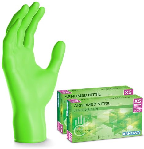 200x ARNOMED Einweghandschuhe Grün (2x100 Stück), Einmalhandschuhe XS, Nitril Handschuhe Einweg, Nitrilhandschuhe puderfrei, Gummihandschuhe Einweg, Schutzhandschuhe, Handschuhe Nitril XS, S, M, L, XL