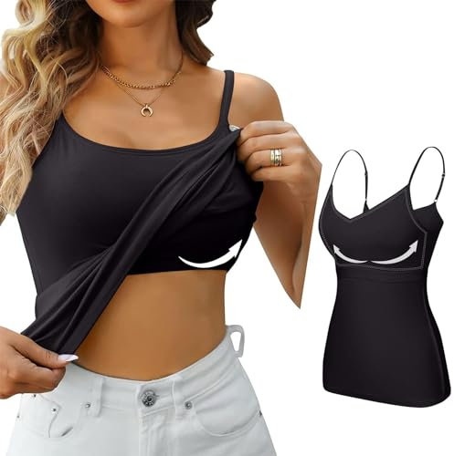 HUIFUAO Camisole pour Femme avec Soutien-Gorge intégré - Débardeur Blanc Sexy pour l'été - Débardeur Basique avec Soutien-Gorge intégré, A01 Noir, M
