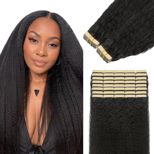Lashey Tape in Extensions Echthaar 50cm(20zoll) 40pcs 100g Kinky Glatt Echthaar Tape Extensions Natürlich Schwarz Haarverlängerungen Echthaar Invisible and Skin Weft Tape ins