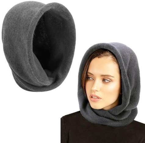 ihreesy Damen Sturmhaube Balaclava, Multifunktional Warme Beanie Mütze Kapuzenschal Winter Unisex Wintermütze Kapuze Stricken Kälteschutz Mütze Neckwarmer Strick Mütze für Frauen Männer,Dunkel Grau