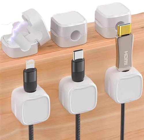 6 PCS Magnetic Cable Clips, Magnetic Cable Management Clips for Charger Wire USB Cord Keeper for Home Office Car Wall Desk (white)