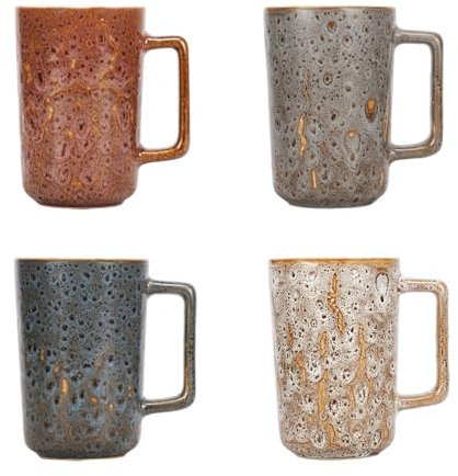 EYMPEU 450 ML Tasses à Café en Céramique avec Poignées, Ensemble de Mugs de Couleurs Variées pour le Café, le Thé, et le Lait, Lot de 4